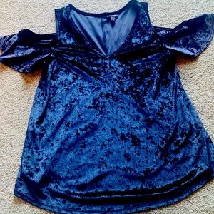 Black crushed velvet cold shoulder top